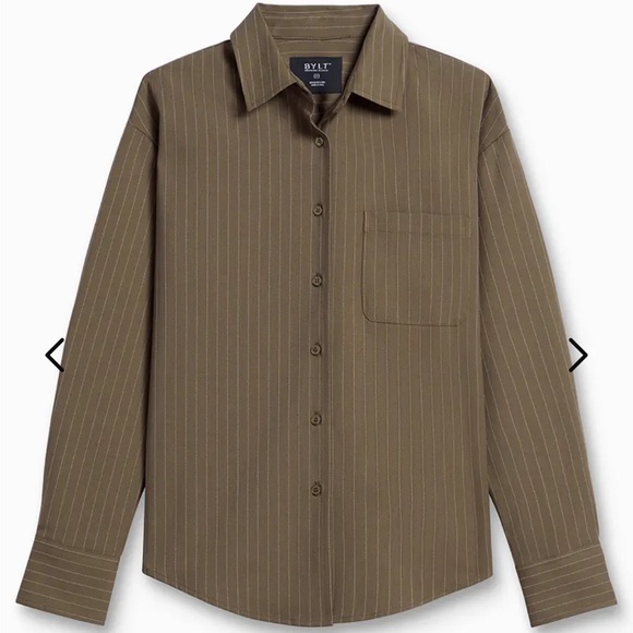 NEW IN BAG BYLT MILLIE RELAXED BUTTON DOWN SHIRT- Striped- Coffee- size S - Picture 4 of 6